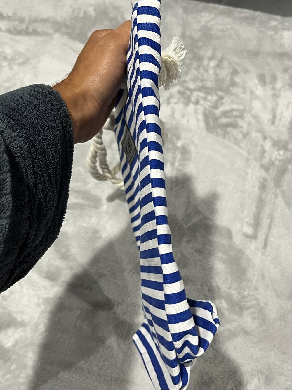 Striped Blue & White Rope-Handle Tote Bag NWOT - Picture 8 of 9